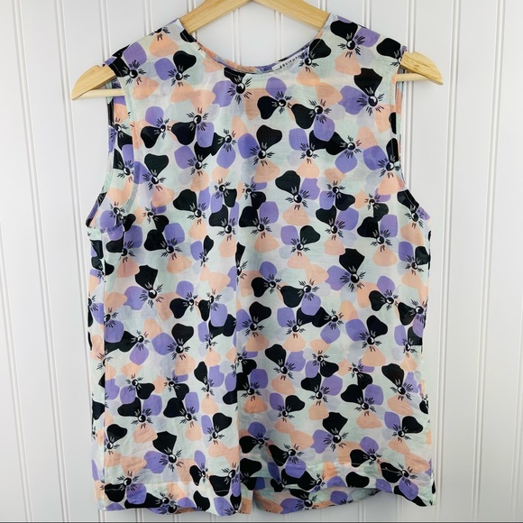 Equipment Femme Raegan Button Back Silk Blend Top Purple Coral Floral Small - Picture 3 of 10